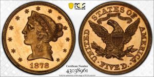 1878 $5 – P EDITION AMERICAN COIN/1878 gold eagle